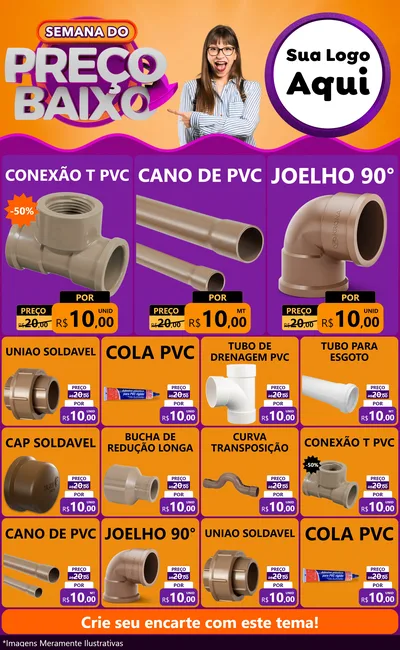 Modelo de Encarte para Encarte Grande com o tema Semana do Preço Baixo para Tubos e conexões