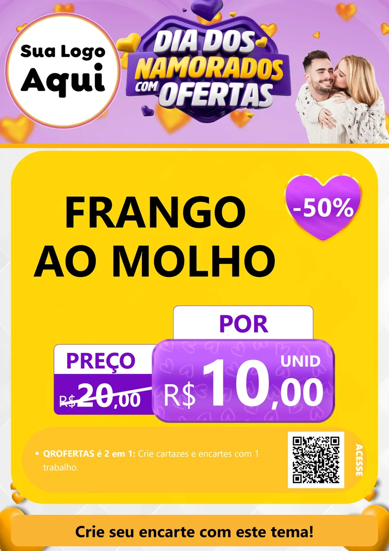 Modelo de Cartaz para Cartaz A4 Vertical com o tema Dia Dos Namorados Com Ofertas para Restaurante