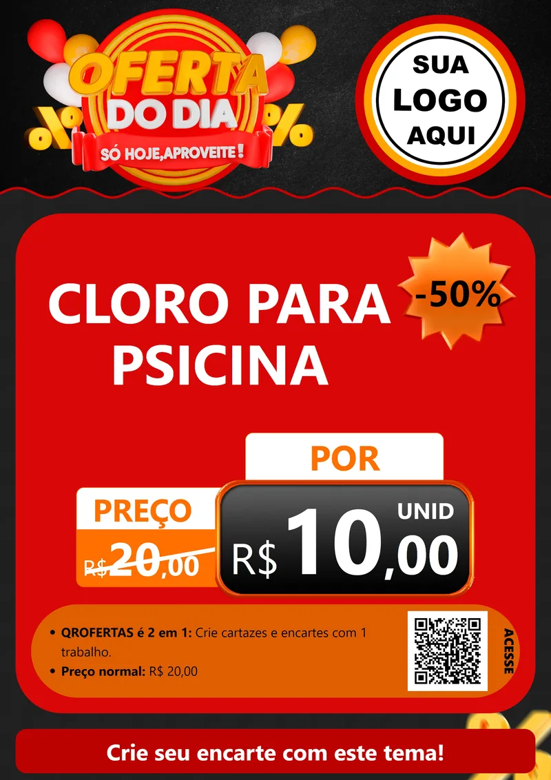 Modelo de Cartaz para Cartaz A4 Vertical com o tema Oferta do Dia - Só hoje, Aproveite! para Produtos para Piscina