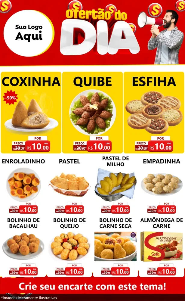 Modelo de Encarte para Encarte Grande com o tema Ofertão do dia para Salgadaria
