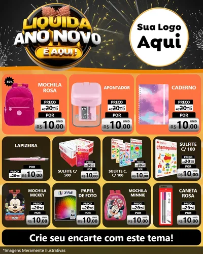 Modelo de Rede Social para Feed Instagram com o tema Liquida Ano Novo É Aqui! para Papelaria