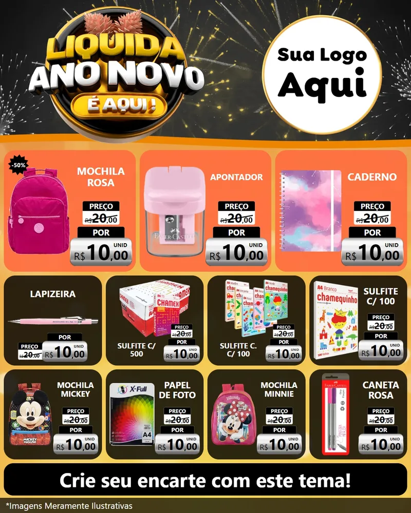 Modelo de Rede Social para Feed Instagram com o tema Liquida Ano Novo É Aqui! para Papelaria