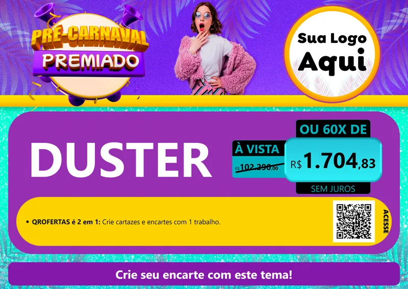 Modelo de Cartaz para Cartaz A4 Horizontal com o tema Pré-Carnaval Premiado para Concessionaria de Carros