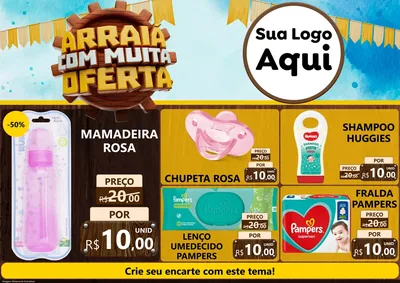 Modelo de Encarte para Encarte A4 Horizontal com o tema Ofertas de São João - Junina para Bebês