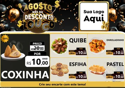 Modelo de Encarte para Encarte A4 Horizontal com o tema Agosto Mês do Desconto Louco para Salgadaria