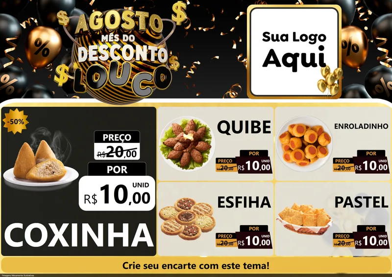 Modelo de Encarte para Encarte A4 Horizontal com o tema Agosto Mês do Desconto Louco para Salgadaria