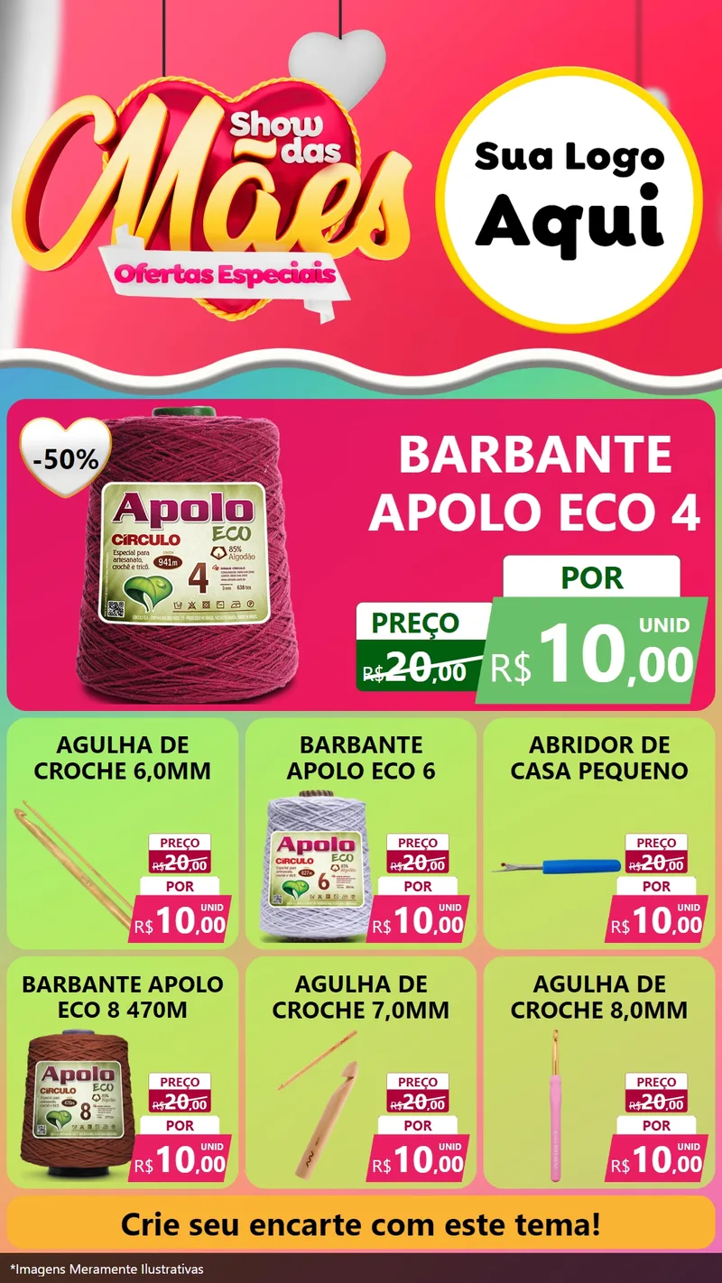 Modelo de Rede Social para Stories com o tema Show das Mães - Ofertas Especiais para Armarinho e Aviamentos