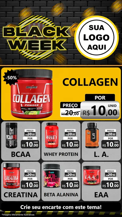 Modelo de Rede Social para Stories com o tema Black Week para Suplementos alimentares