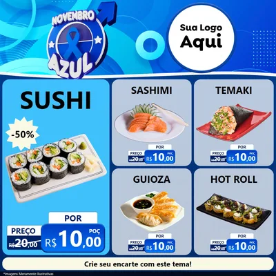 Modelo de Rede Social para Feed Facebook com o tema Novembro Azul para Comida japonesa
