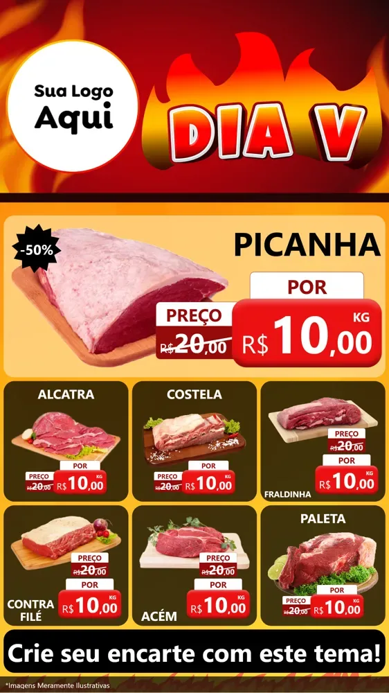 Modelo de Rede Social para Stories com o tema Dia V para Açougue
