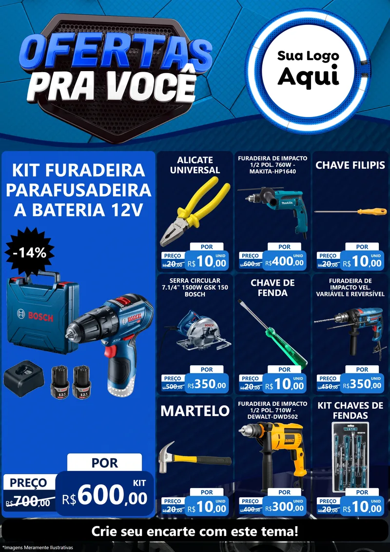 Modelo de Encarte para Encarte A4 Vertical com o tema Ofertas Para Você - Auto e Motopeças para Maquinas e Ferramentas