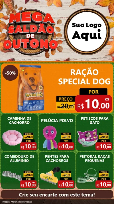 Modelo de Rede Social para Stories com o tema Mega Saldão de Outono para Pet Shop