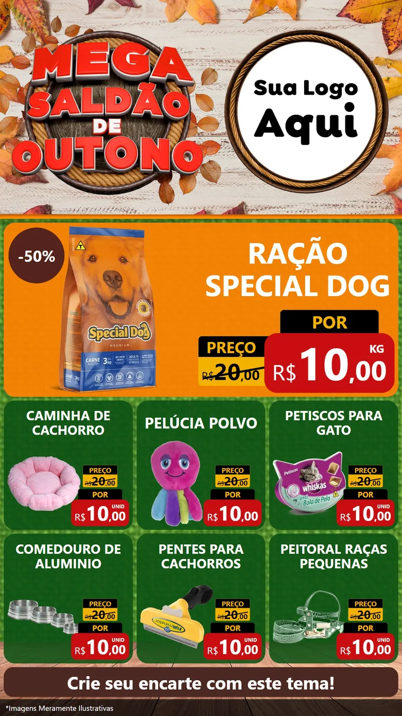 Modelo de Rede Social para Stories com o tema Mega Saldão de Outono para Pet Shop