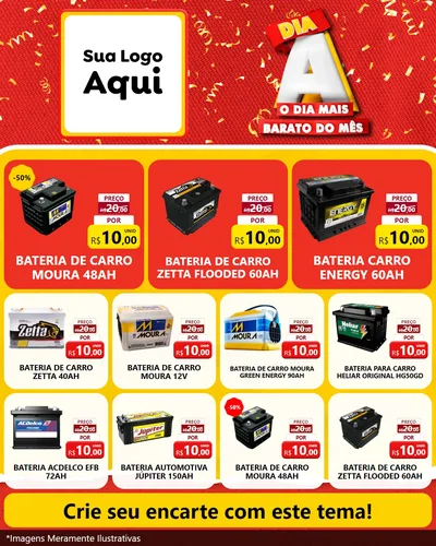 Modelo de Rede Social para Feed Instagram com o tema Dia A o Dia Mais Barato do Mês para Baterias Elétricas