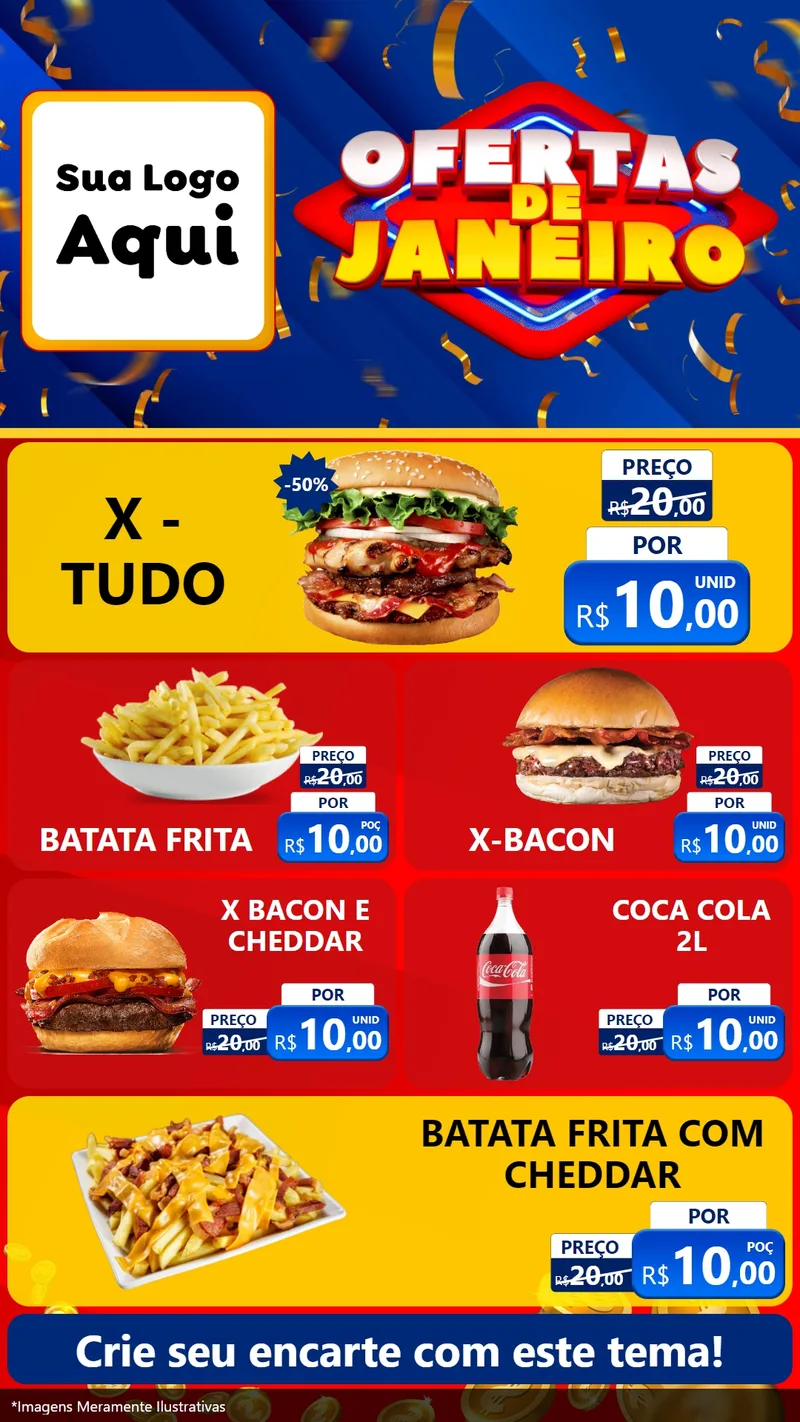 Modelo de TV para TV Vertical com o tema Ofertas de Janeiro para Hamburgueria