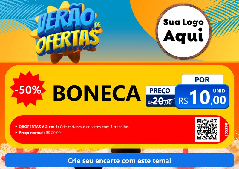 Modelo de Cartaz para Cartaz A4 Horizontal com o tema Verão de Ofertas para Brinquedos
