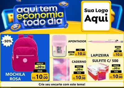 Modelo de Encarte para Encarte A4 Horizontal com o tema Aqui Tem Economia Todo Dia para Papelaria