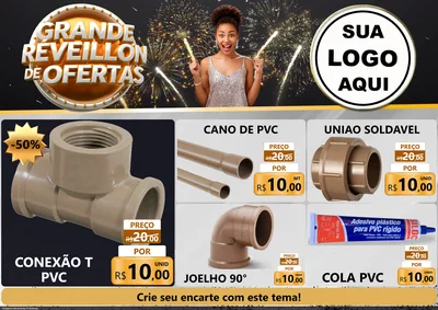 Modelo de Encarte para Encarte A4 Horizontal com o tema Grande Réveillon de Ofertas para Tubos e conexões