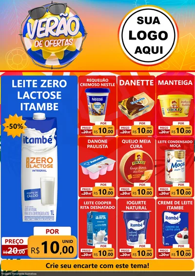Modelo de Encarte para Encarte A4 Vertical com o tema Verão de Ofertas para Frios e Laticínios