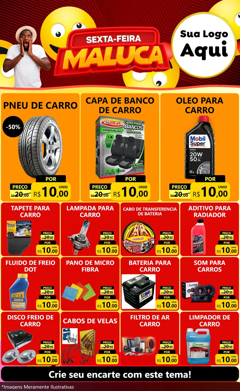 Modelo de Encarte para Encarte Grande com o tema Sexta-feira Maluca para Auto peças