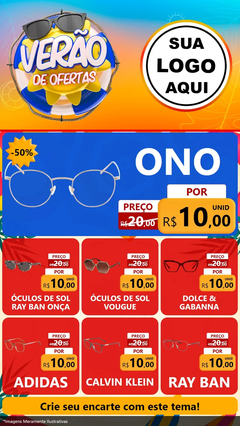 Modelo de Rede Social para Stories com o tema Verão de Ofertas para Óticas