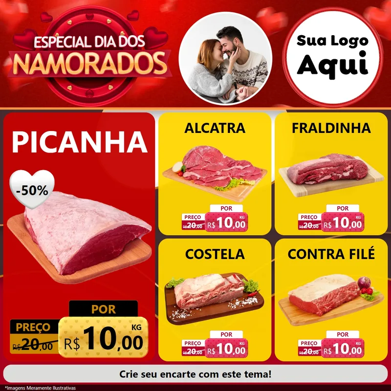 Modelo de Rede Social para Feed Facebook com o tema Especial Dia Dos Namorados para Açougue