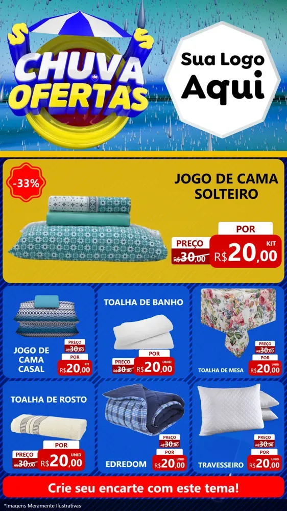 Modelo de Rede Social para Stories com o tema Chuva de Ofertas para Cama, Mesa e Banho