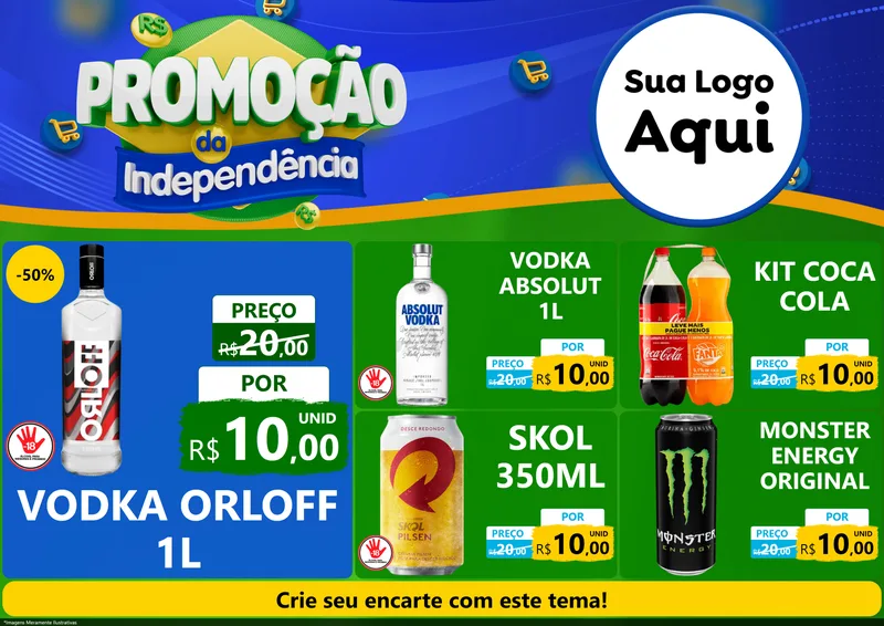 Modelo de Encarte para Encarte A4 Horizontal com o tema Promoção da Independência para Distribuidora de bebidas