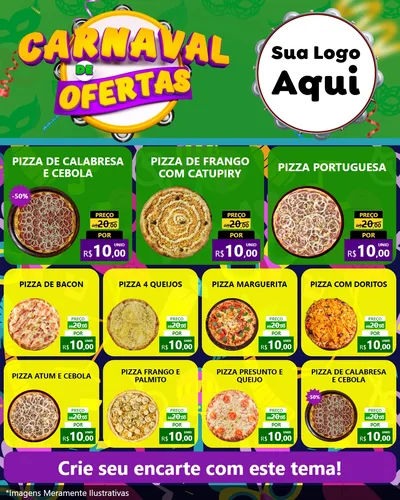 Modelo de Rede Social para Feed Instagram com o tema Carnaval de Ofertas para Pizzaria