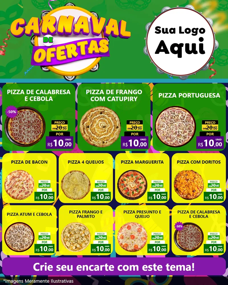 Modelo de Rede Social para Feed Instagram com o tema Carnaval de Ofertas para Pizzaria