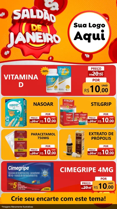 Modelo de TV para TV Vertical com o tema Saldão de Janeiro para Farmácia