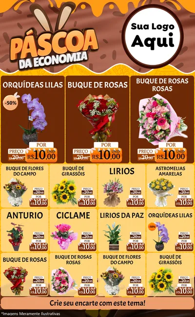 Modelo de Encarte para Encarte Grande com o tema Páscoa da Economia para Floricultura e jardim