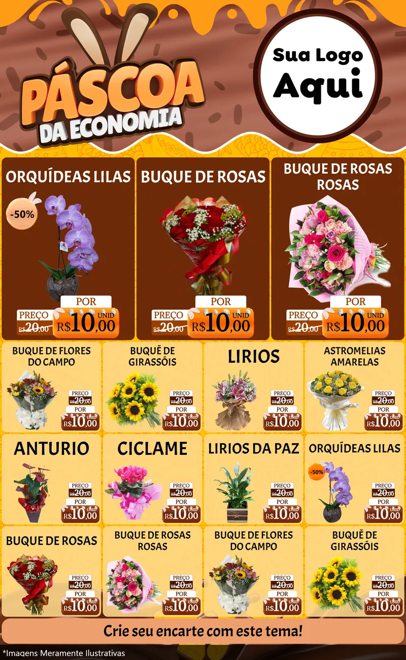Modelo de Encarte para Encarte Grande com o tema Páscoa da Economia para Floricultura e jardim