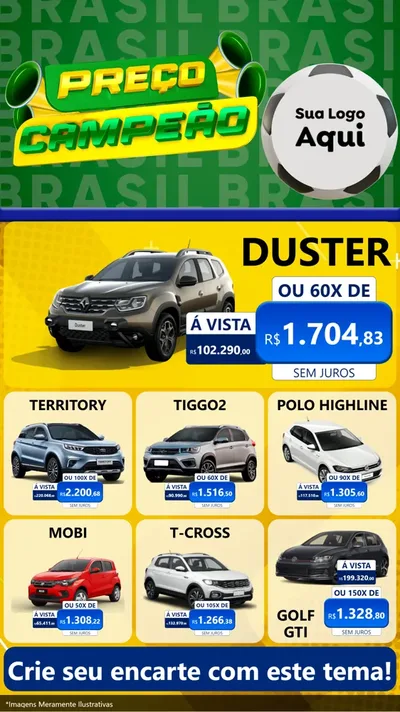 Modelo de Rede Social para Stories com o tema Preço Campeão - Copa para Concessionaria de Carros