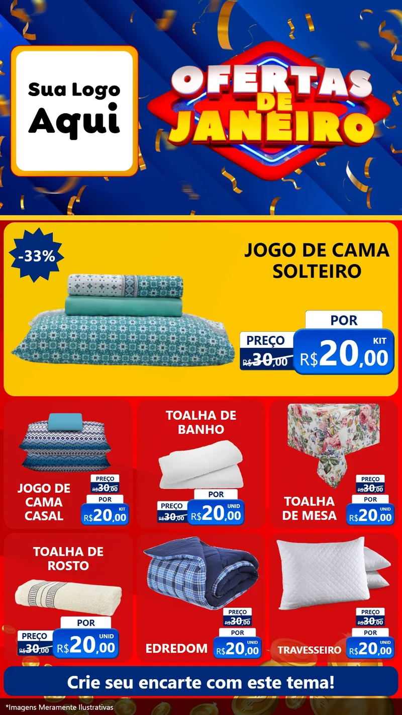 Modelo de Rede Social para Stories com o tema Ofertas de Janeiro para Cama, Mesa e Banho