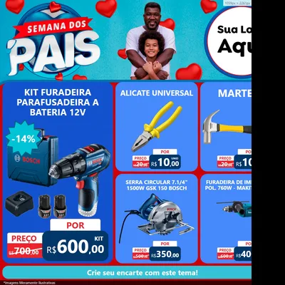 Modelo de Rede Social para Feed Facebook com o tema Semana Dos Pais para Maquinas e Ferramentas