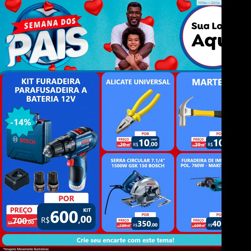 Modelo de Rede Social para Feed Facebook com o tema Semana Dos Pais para Maquinas e Ferramentas