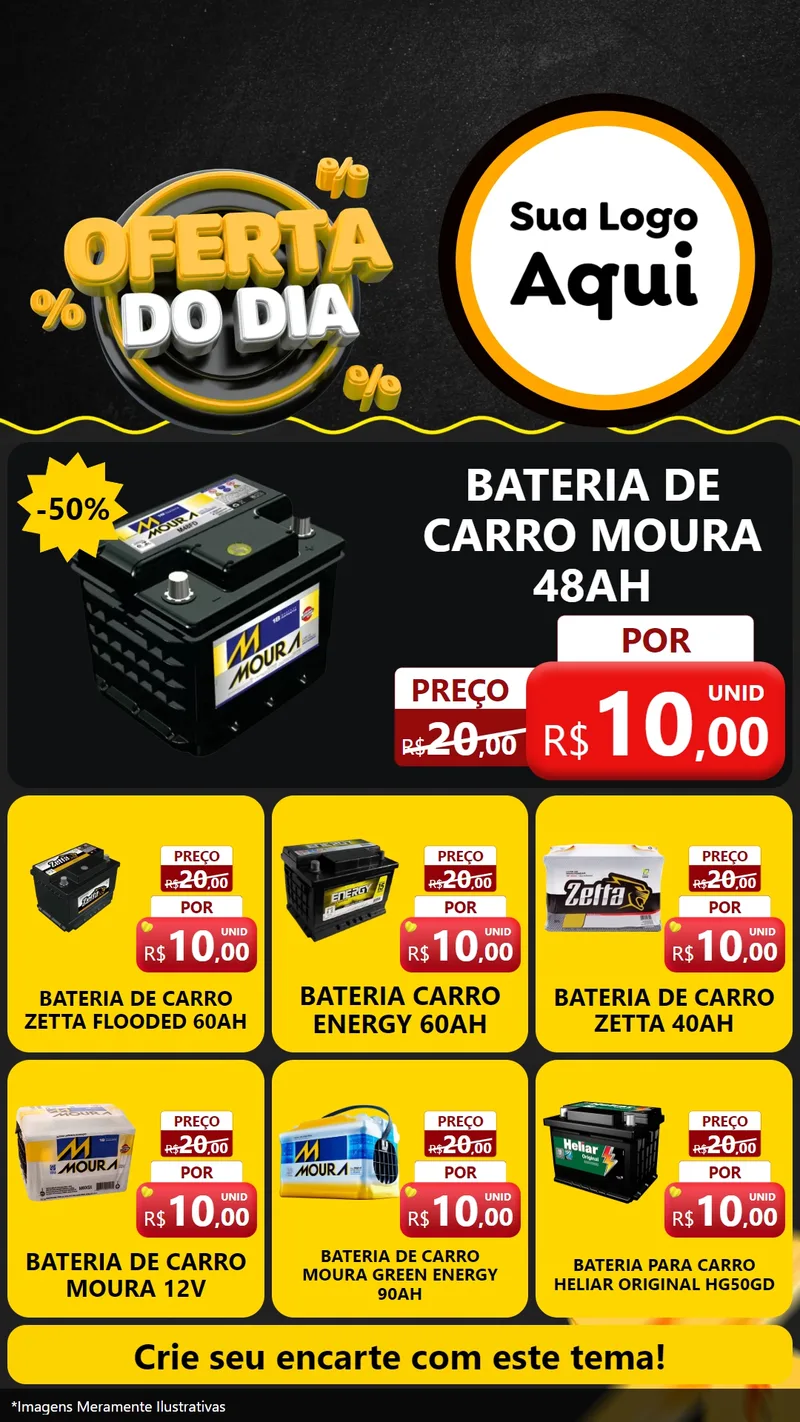 Modelo de Rede Social para Stories com o tema Oferta Do Dia para Baterias Elétricas