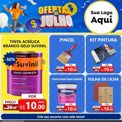 Modelo de Rede Social para Feed Facebook com o tema Ofertas de Julho para Tintas e Ferramentas