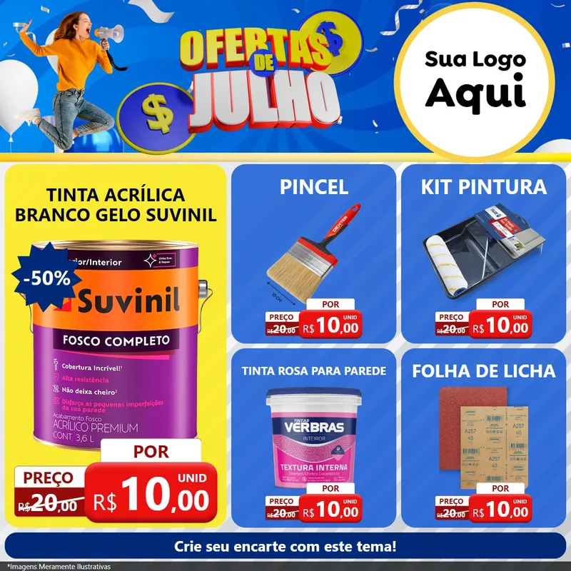 Modelo de Rede Social para Feed Facebook com o tema Ofertas de Julho para Tintas e Ferramentas