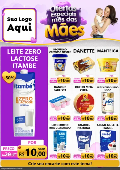Modelo de Encarte para Encarte A4 Vertical com o tema Ofertas Especiais - Mês das Mães para Frios e Laticínios