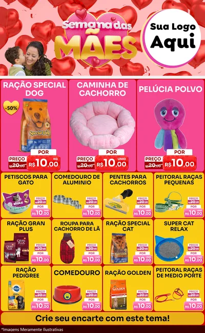 Modelo de Encarte para Encarte Grande com o tema Semana Das Mães para Pet Shop