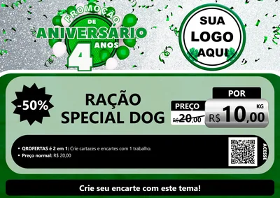 Modelo de Cartaz para Cartaz A4 Horizontal com o tema Promoção de Aniversário - 4 Anos para Pet Shop