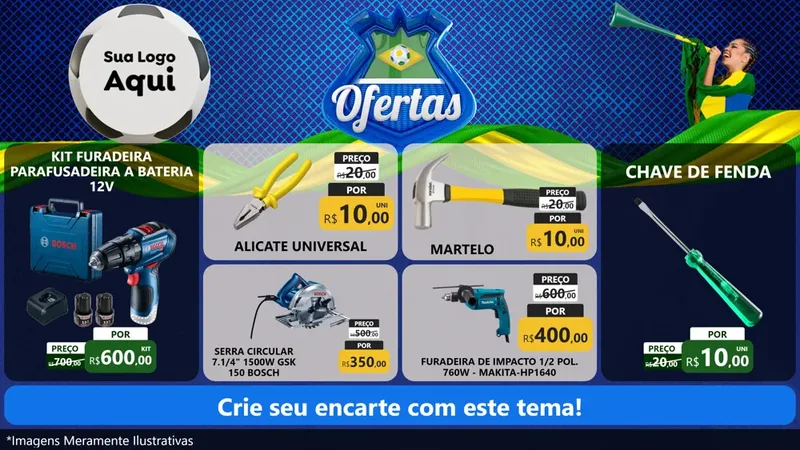 Modelo de TV para TV Horizontal com o tema Ofertas (Futebol) para Maquinas e Ferramentas