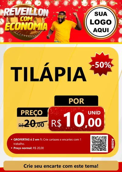 Modelo de Cartaz para Cartaz A4 Vertical com o tema Réveillon com Economia para Peixaria