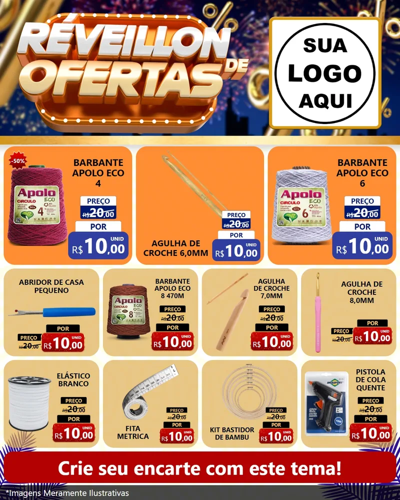 Modelo de Rede Social para Feed Instagram com o tema Réveillon de Ofertas para Armarinho e Aviamentos