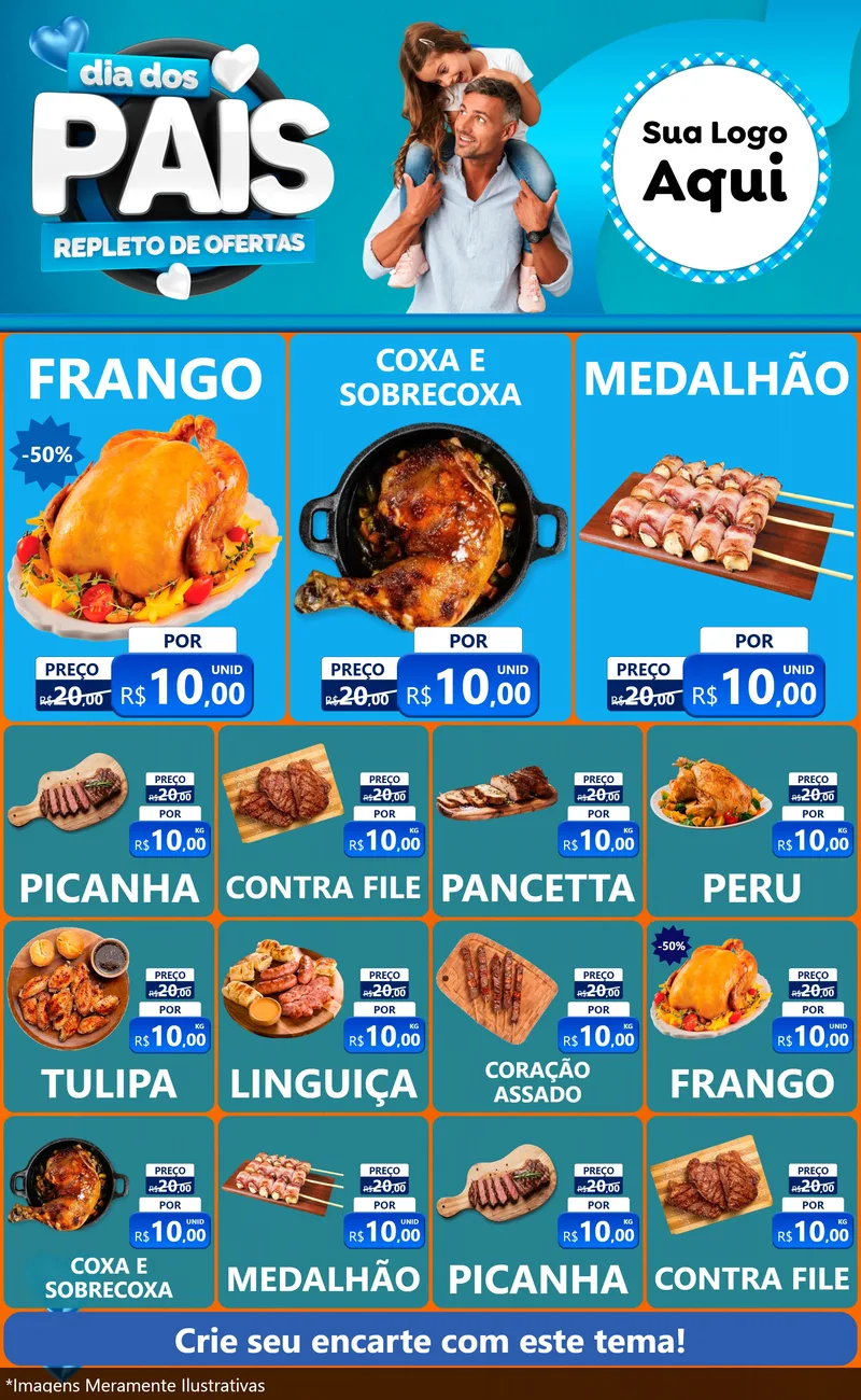 Modelo de Encarte para Encarte Grande com o tema Dia Dos Pais Repleto de Ofertas para Assados