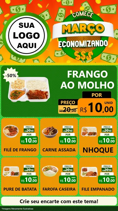 Modelo de Rede Social para Stories com o tema Comece Março Economizando para Restaurante