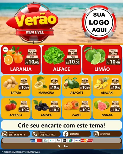 Modelo de Rede Social para Feed Instagram com o tema Verão Imbatível para Hortifrúti
