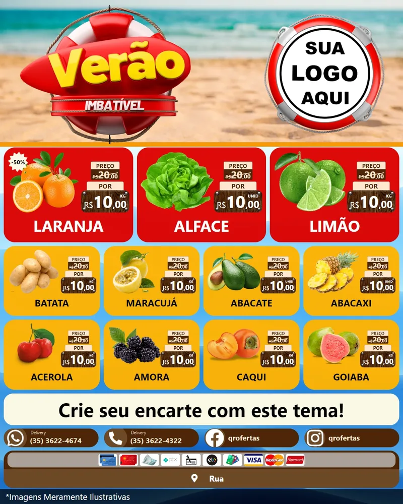 Modelo de Rede Social para Feed Instagram com o tema Verão Imbatível para Hortifrúti